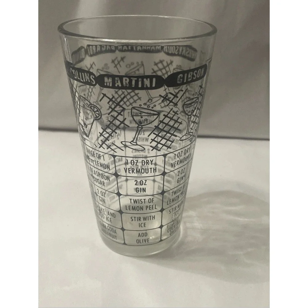 Vintage Federal Glass Barware Bartender Cocktail Mixed Drink Recipe Shaker Glass